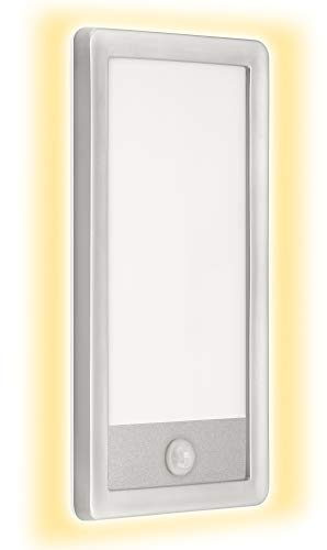 TELEFUNKEN - LED Außenwandleuchte, Außenwandlampe mit Bewegungsmelder, inkl. Dämmerungssensor, Backlight Effekt, 16 Watt, 2.000 Lumen, IP44, Rechteckig, Silber, 280x150x45mm (LxBxH)