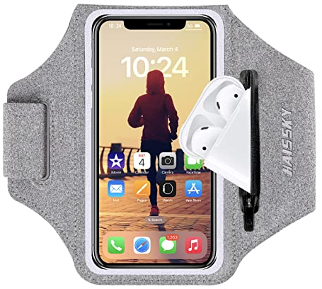 Brassard de Sport avec Airpods clé de Voiture Poche Zippée,Brassard de téléphone résistant à l'eau pour iPhone 15/14/14 Pro Max/13 Pro/12 Pro Max/XR/XS Smartphone Running Brassard 6.8 pour Jogging