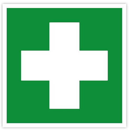 Aufkleber Rettungszeichen „Erste Hilfe“ Kreuz Symbol Folie selbstklebend nach ISO 7010 E003 | 5-40 cm Made in Germany, Größe: 10x10cm