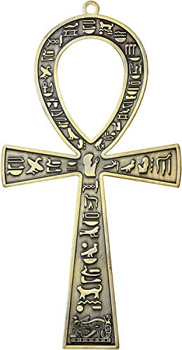 NileCart 17,8 cm großes ägyptisches Ankh-Kreuz aus Metall, hergestellt in Ägypten mit antiken ägyptischen Hieroglyphen Symbolen auf beiden Seiten (Antik-Messington).