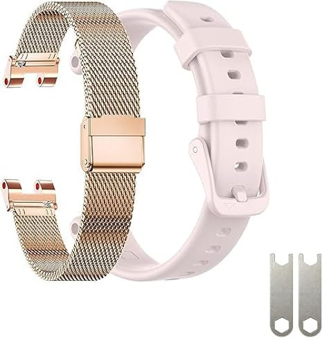 EANWireless Kompatibel mit Garmin Lily, Milanaise-Armband aus Edelstahl und Silikon, Sportarmband, Ersatzarmband, schlankes Zubehör für Damen-Smartwatch, Roségold + Rosa