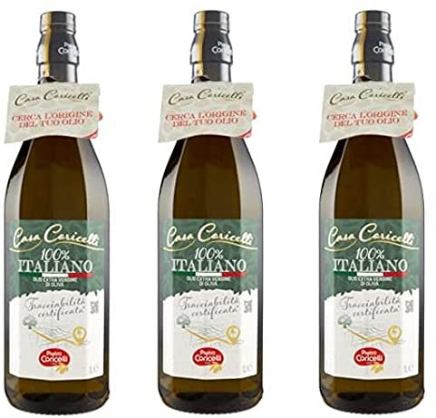 Olio Extra Vergine di Oliva 100% Italiano Casa Coricelli 3 Bottiglie di Vetro 1LT Tracciabilità Certificata