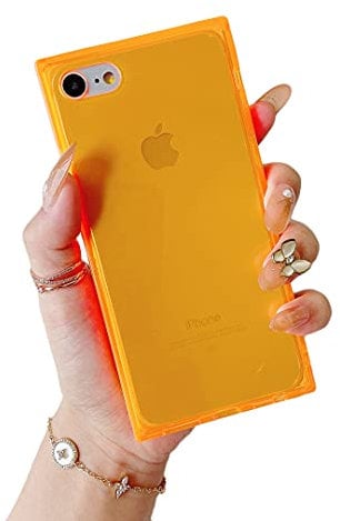 Cocomii - Rectangle Case Compatible with iPhone SE 2022/2020/8/7/6 - Clear Transparent, Show Beauty, Women Girls Men, Protective Phone Case for iPhone SE 2022/2020/8/7/6 4.7 inch, Hot Orange