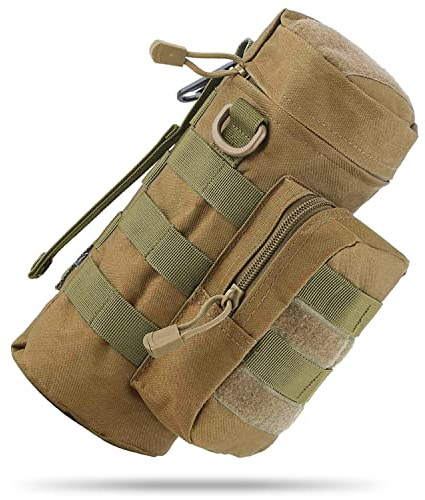 MEQI MOLLE Wasserflaschenhalter für Rucksack, Taktische Flaschentasche für Reisen, Wandern, Radfahren, mit Metallhaken (braun)