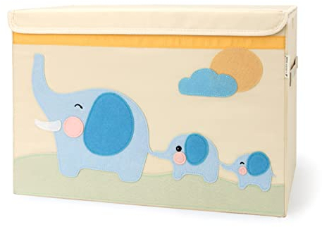 Lucky Sign - Aufbewahrungsbox Kinder Spielzeugkiste mit Deckel Wasserdicht und Waschbare Aufbewahrungskorb mit 2 Griffen Faltbare Spielzeug Box Organisator für Kinderzimmer, 51x36x36cm - Elefant