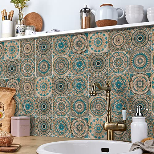 HORIWE Mosaico Muro Piastrelle Adesivi 24 Pezzi PVC Piastrelle Adesivi Marocco Autoadesivo Carta da parati Impermeabile Adesivi murali per la cucina, guardaroba, da tavolo (20x20cm(8x8),Verde)