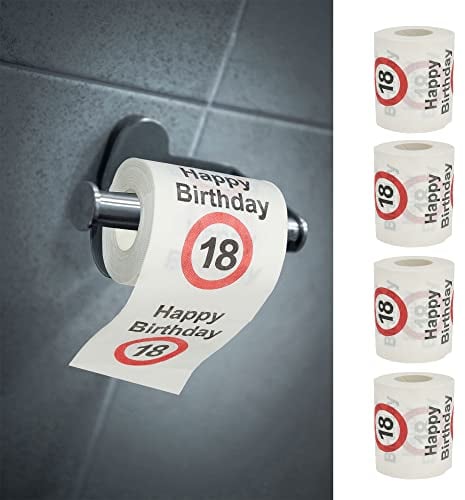 Toilettenpapier 4er Set Happy Birthday18 │18.Geburtstag 24 Meter 2-lagig 180gr/qm │ Klopapier Motivpapier WC-Papier (4 x Toilettenpapier 18)