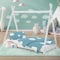 ML-Design Cama Infantil Tipi Indio 80x160 cm con Somier Estructura Listones de Madera de Pino Maciza Color Blanco Forma de Casa Mobiliario Juego Marco de Tienda de Campaña para Niños