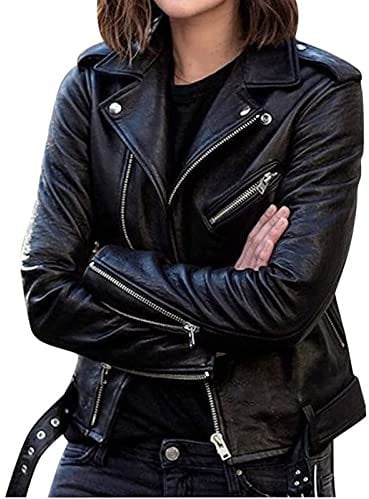 Sawmew PU Lederjacke Damen Biker Jacke Slim Fit Moto Biker Kurzmantel Frauen Jacke (Color : Black, Size : M)