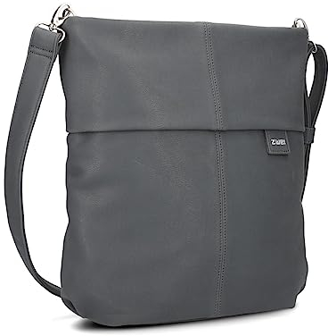 Zwei Damen Handtasche Mademoiselle.M M12 Umhängetasche 7 Liter Crossbody Bag, Schultertasche in DIN-A4-Größe, Schlüsselring, Geheimfach, inkl. extra kurzen abnehmbaren Schultergurt (velours-ash)