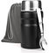 Food Flask, 750ml Vacuum Insulated Food Jar Stainless Steel Double Walled Vacuum Insulated Food Containers for Hot Cold Food, Kids and Adults Leakproof Soup Flask with Folding Spoon & Bag - Black