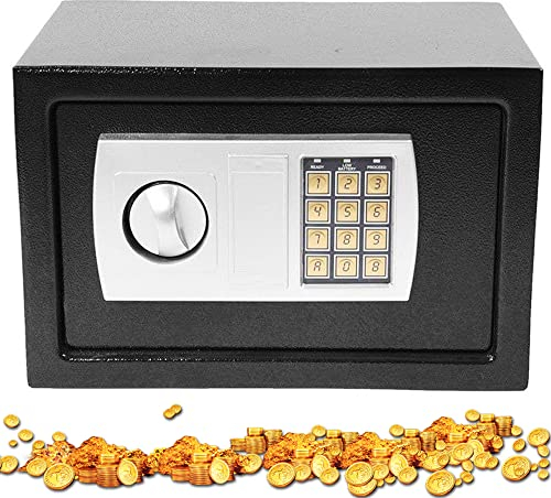 Safe Tresor Wandtresor Elektronischer Safe Möbeltresore Feuerfest Wasserdicht Elektronik Safe mit 2 Schlüssel Digitaltastatur Sicherheitstresor Geldkassette Hotel-Safe Geld-Bargeld-Tresor, 4.6L, Grau