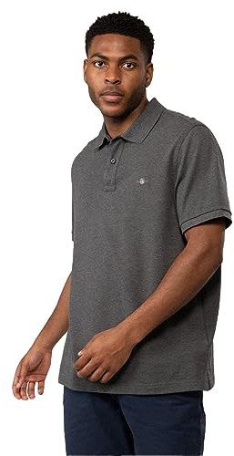 GANT Men's Regular Shield Pique Polo Shirt Evening Blue, Antracite Melange, L