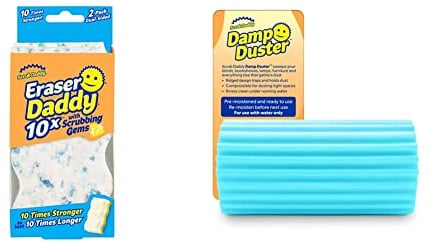 Scrub Daddy Eraser Daddy 10x, Magic Sponge Erasers, Strong & Durable Melamine Wall Cleanerr, Blue 2 Pack & Damp Duster, Magical Dust Cleaning Sponge