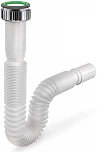 Tubo scarico jolly lavabo lavandino cucina 1'' 1'' 1/4 1'' 1/2 uscita 32 40 mm flessibile con ghiera in metallo + guarnizione lunghezza 32 cm max 77 cm in pvc (1'' 1/2 cucina uscita 32-40 mm)