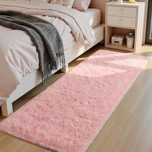Aspire Homeware Rugs Living Room - Pink Area Rugs for Bedroom 80x300cm Anti Slip - Modern Super Soft Thick Pile Fluffy Shaggy Rug Non Shedding
