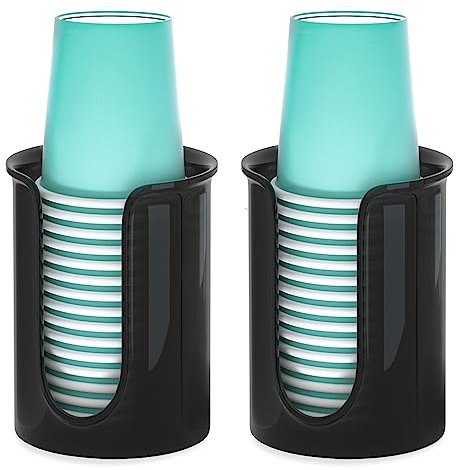 142 ml Badezimmer-Becherspender, schwarz, Einweg-Mundspülbecherhalter, passend für 142 ml Pappbecher, Arbeitsplatte, Badezimmer, Becherhalter, Mundspülbecher-Spender (2 Stück)