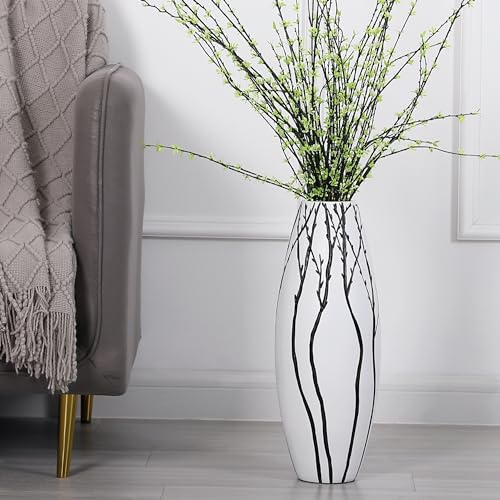 Leewadee Große Bodenvase Für Pampasgras Und Blumen, 47 cm hoch, Weiß, Resin