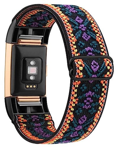 Wanme Armband kompatibel mit Fitbit Charge 2 Damen Herren Nylon Armband für Fitbit Charge 2 Fitness Armband (Violett Bohème)