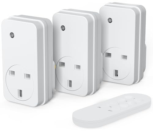 SURNICE Remote Control Plug Socket, 13A/3000W Wireless Remotes Light Switch, 40m/130ft Long Range for Household Appliances, 3 Pack Sockets and 1 Remote