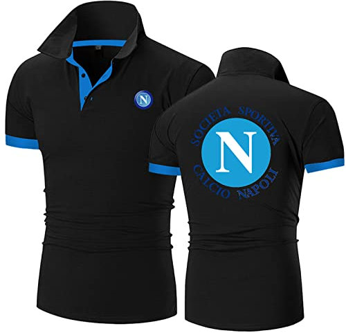 Herren Revers Poloshirt T-Shirt Für SSC Napoli Print Rugby T-Shirts Jersey Poloshirts Sommer Kurzarm Golf Tennis T-Shirts – Geschenk Für Teenager-Black||L