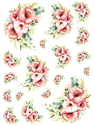 Josys Bastelmärchen Reispapier A4 Strohseide Decoupage Serviertentechnik Blumen rot Kelch RE0502