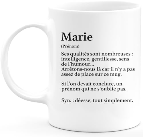 quotedazur - Mug Définition Prénom Marie Déesse Tout Simplement - Cadeau Humour Prénom - Idée Cadeau Famille Saint Valentin - Tasse Prénom Marie - Idéal Pour Noël Au Bureau
