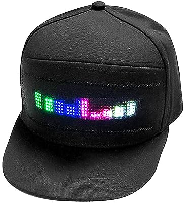 DEWIN Gorra de Béisbol LED, Control de aplicación Bluetooth programable Sombrero LED colorido editable para exteriores, conciertos, carnaval, Navidad, bares, discotecas (NEGRO)