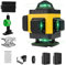 Nivel Laser Autonivelante 360°x 4 Verde Grados 16 líneas de alta precisión Nivelación Profesional automática Recargable 2batería Exterior Obra Mag