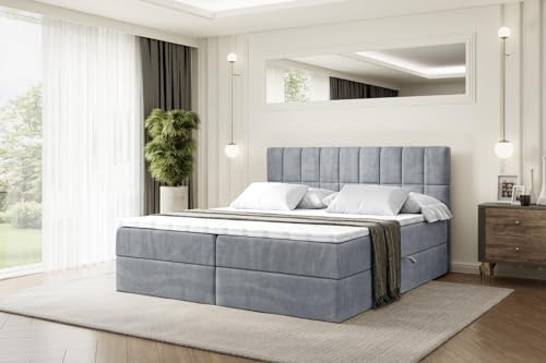 ALTDECOR Boxspringbett mit H4-Matratze Miami - 180x200 - Grau