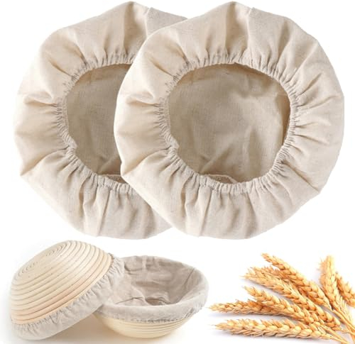 Fodere per cestino pane in rattan, 2 pezzi stoffa in lino da 10 pollici (25cm). Ideali per pasta da forno e perfetti per conservare il pane fresco.