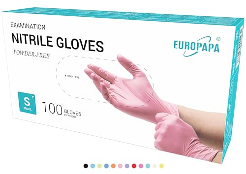 EUROPAPA® - 100 Guanti Monouso In Nitrile, Senza Lattice, Non Steril (S, Pink)