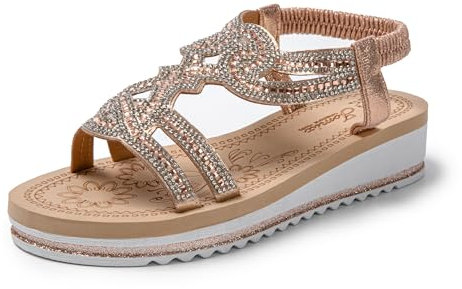 JOMIX Sandales Femme Compensées été Sandale Femme avec Élastique Réglable pour Marche Maison Piscine Plage (Rose, 40)