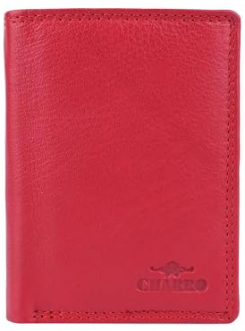 CHARRO Portefeuille Vertical Homme Femme en Cuir Véritable - Fin, Sans Porte-Monnaie, Compact Rouge - Idéal Cadeau