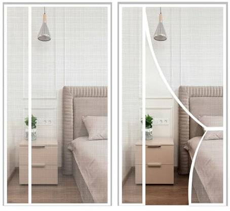 Moustiquaire Porte PlisséE 145x225cm Moustiquaire Pour Portes, Rideau MagnéTique, Rideau Anti-Mouches, Moustiquaire Pour Porte De Cave, Porte Coulissante, Cuisine, Chambre, Cour Blanc