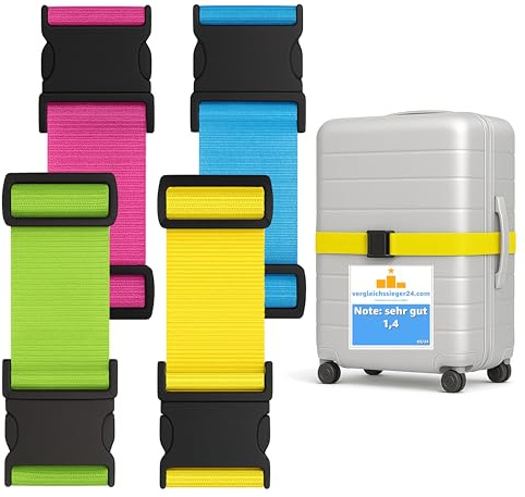 Kofferband Set farbig - Koffergurt besonders auffällig - Gurtband für Koffer & Gepäck - Luggage Strap (20x Kofferband)
