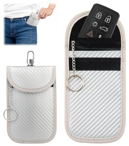 FePen Keyless Go Schutz, Autoschlüssel Schutz Keyless – Schwarz/Rot/Weiß – 2er-Pack Signalblockierungstasche, Faraday Tasche-Auto Schlüsseltasche – Autoschlüssel-Hülle