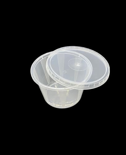 100 x 4oz | Round Food Containers | Lids Sauce Pots | Plastic Pots with Seperate Lids | Sauce Cups Take Away | Deli Pots | ICE Cream Tubs | BPA Free (100, 4oz)