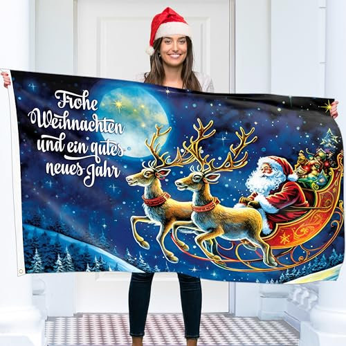 Weihnachtsfahne 90x150 cm mit Ösen – Weihnachtsflagge Frohe Adventszeit – Lebendiger Digitaldruck – Flagge Advent - Fahne Weihnachten – Doppelnaht