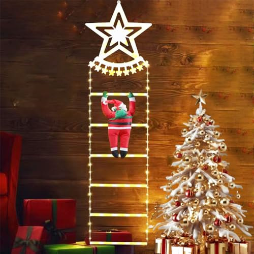 Anyingkai LED Weihnachtsmann Leiter,1.75M Leiter Lichterkette mit Weihnachtsmann mit Timer,Speicherfunktion,8 Modi,für Innen Außen Weihnachtsbaum Fenster Weihnachten Deko