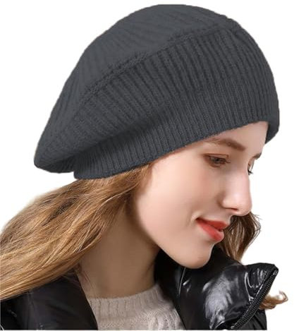 Ailaile Kaschmir-Mütze, Damen, Winter, warm, Merinowolle, gestrickt, übergroß, Beige, GRAU, Einheitsgröße