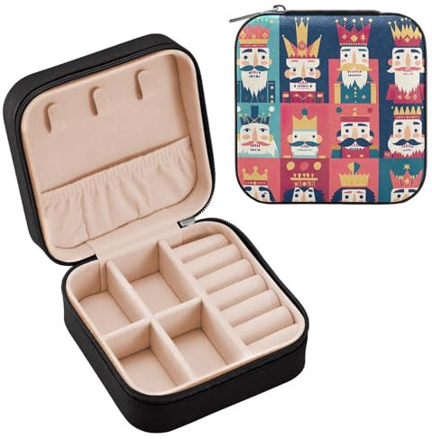 SKYSHU Christmas Nutcracker Jewelry Box for Teens Girls Women Birthday Christmas Gift, Portable PU Leather Jewelry Storage Box Mini Travel Jewelry Case for Necklace, Earrings, Rings, Bracelet