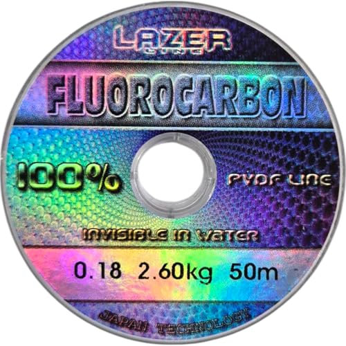 LAZER LINE Fluorocarbon Angelschnur 50m Dia 0,18mm Test 2,6kg - Transparent Vorfachschnur für Hecht Zander Barsch Forelle Karpfen - Fluorocarbon Vorfach - Raubfish Angeln Schnur – Flourocarbonschnur