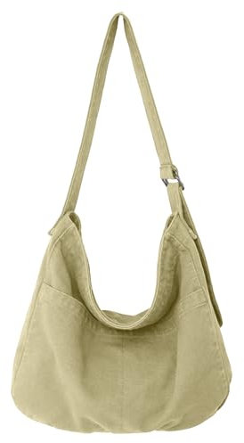 X SIM FITNESSX Unisex Umhängetasche Canvas Tasche Oxford Schultertasche Damen Shopper Tasche Fashion Stofftasche für Alltag/Büro/Schule/Reisen (Khaki)