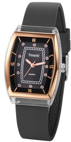 Avaner Uhren Damen Silikon Tonneau: Damenuhr mit Diamantskala Silikonarmbanduhr Damen Armbanduhr Analog Quarz Uhr für Frauen