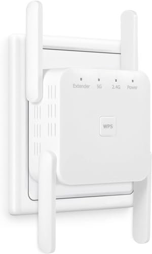 Aenxwa WLAN Repeater WLAN Verstärker 1200Mbit/s Dualband 2,4GHz+5GHz WiFi Booster mit Repeater/Router/Access Point Modus,4 Antenne,Einfache Einrichtung,WiFi Range Extender Mit LAN/WAN Port