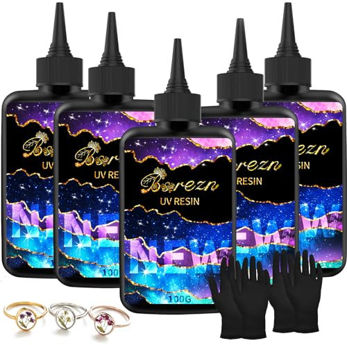 Bsrezn UV Resin Klar, 500 g Transparentes UV Harz mit 2 Guanti-Paaren, schnelle Aushärtung unter UV-Licht