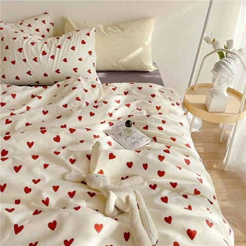 Nbbwwu Set consolatore a cuore, set consolatore cuori | Fodera per cuscino per camera da letto | Set piumino per San che include copripiumino, lenzuolo e federa, morbido set di biancheria da letto per