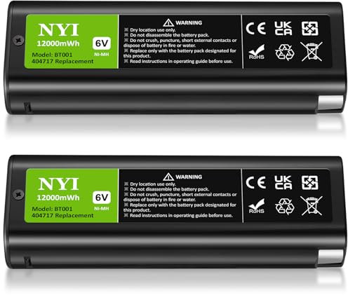 NYI 12000mWh 6V Battery Compatible with Paslode 404717 B20544E BCPAS-404717 404400 900400 900420 900600 901000 902000 B20720 CF-325 IM200 F18 IM250 IM250A IM350A IM350CT PS604N, Ni-MH, 2 Pack