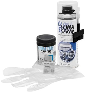 ErrecHome Kit de Nettoyage Climatisation, contient Clima Spray PRO nettoyant climatisation avec brosse distributrice à poils durs, Clima Tabs 40 tablettes pour évacuation des condensats, gants